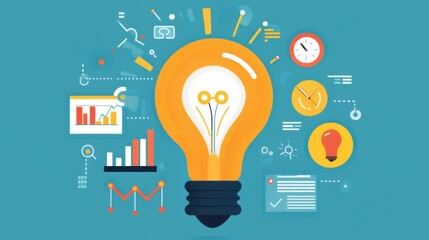 Illuminating Growth: Light Bulb Data Insights in Flat Design Illustration