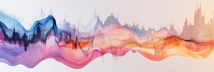 A dynamic and abstract background featuring a vibrant waveform pattern, symbolizing data visualization, sound waves, digital art, energy flow, and abstract beauty.
