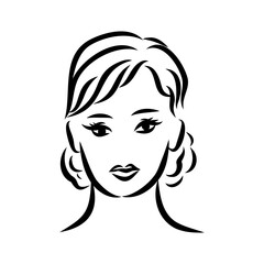 Silhouette of a head of a sweet lady. A girl shows a hairstyle of a woman