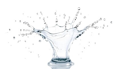 a dramatic water splash with a high volume of water on a crisp white background