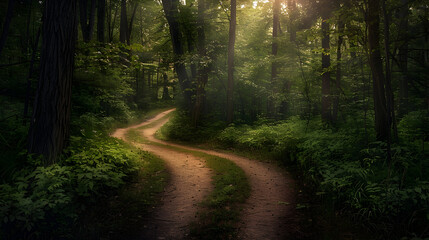 Obraz premium The path less traveled A fork in a forest path one side wellworn and the other overgrown representing the choice of following ones own path