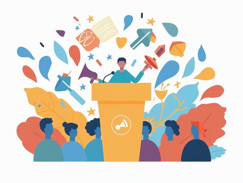 Student council and leadership clipart, election, flat art, simple cartoon 2D emblem - Powered by Adobe