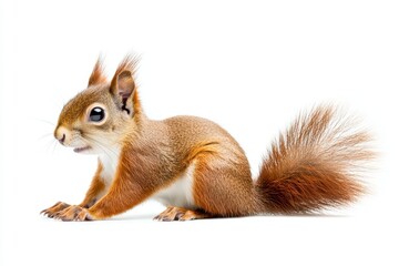 Fototapeta premium An isolated view of a red squirrel's full body, facing left, on a transparent background