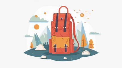 Naklejka premium Travel adventure backpack clipart, flat art, exploration theme, simple cartoon 2D