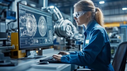 Fototapeta premium Engineer Doing 3D CAD Model Design On Computer, Generative AI