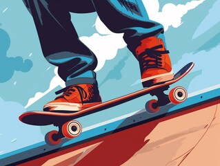Action-packed skate park clipart, tricks and ramps, flat art, simple cartoon 2D emblem