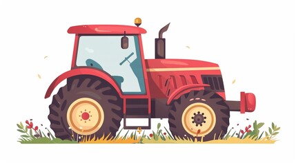 Agricultural farm tractor clipart, countryside, flat art, simple cartoon 2D emblem