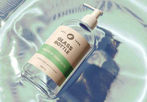 Floating Glass Pump Bottle Mockup