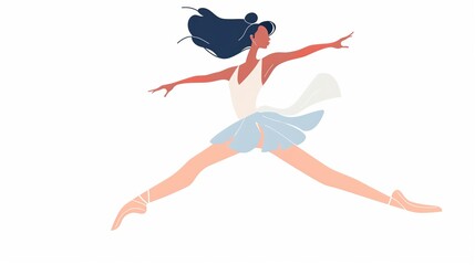 Fototapeta premium Ballet dancer in a leap clipart, flat art, graceful performance, simple cartoon 2D