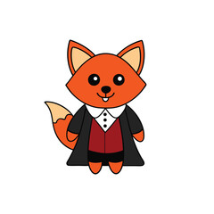 Colorful Halloween Fox as Vampire Illustration - Black and White Vector Art.