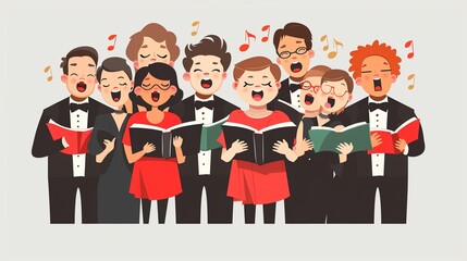 Choir and music performance clipart, choir singing, flat art, simple cartoon 2D