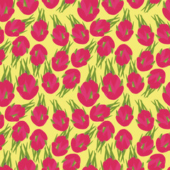 Seamless pattern ripe dragon fruit, pitahaya, pitahaya, long yang on yellow background - vector color flat illustration for packaging, textile, wallpaper
