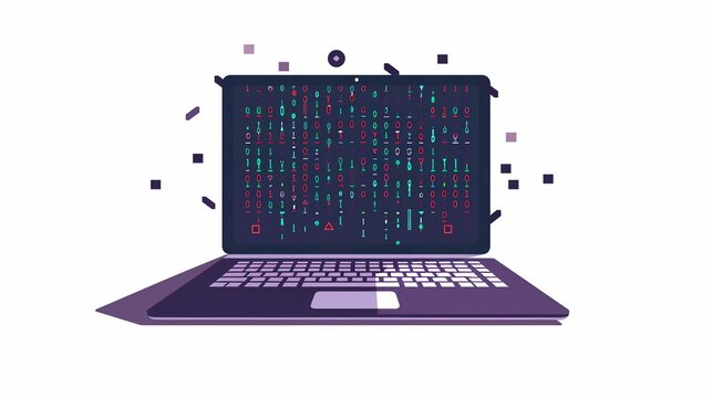 Coding and computer science education clipart, binary code, flat art, simple cartoon 2D emblem