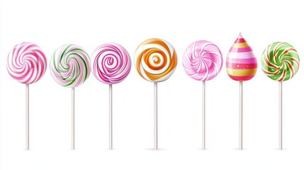 Lollipops with spiral striped colors, isolated on transparent background