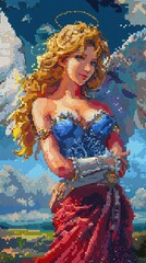 Fototapeta premium Christian religious background in colorful pixel-art style.