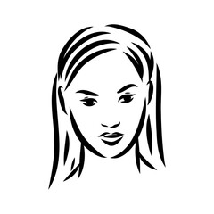 Silhouette of a head of a sweet lady. A girl shows a hairstyle of a woman
