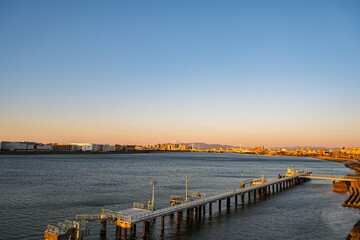 多摩川河口　初日の出、日の出、富士山、川崎市街