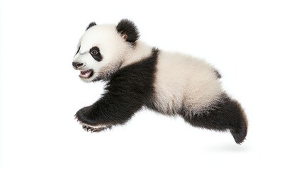 Fototapeta premium A baby panda jumping and playing on a transparent background