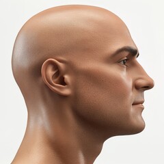 A bald man facing sideways is isolated on a white, transparent background