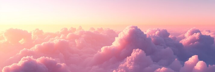 A serene image of fluffy pink clouds against a soft, golden sunset, symbolizing peace, tranquility, hope, dreams, and new beginnings.