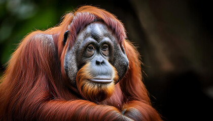 Obraz premium an Orangutan, Highlighting Its Facial Expressions and Hair Texture