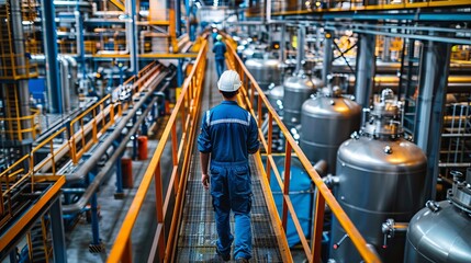Busy Industrial Factory Showcasing Complex Machinery and Workers.