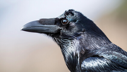 Naklejka premium a Raven, Capturing Its Glossy Feathers and Intelligent Eyes