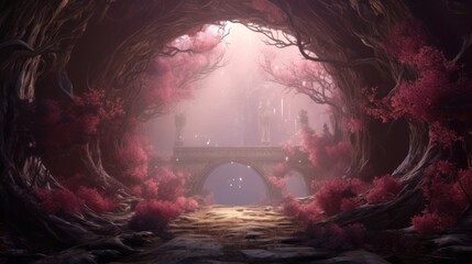 Fantasy forest portal. Copy space.