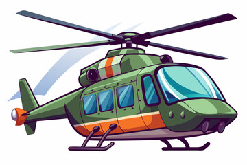 Cartoon Green Helicopter with Orange Stripes
