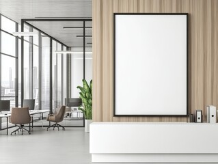 Corporate branding mockup in modern office reception for professional identity display