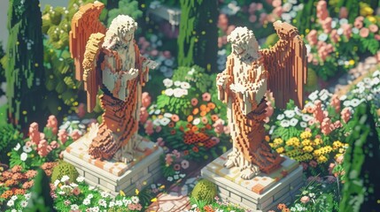 Fototapeta premium Christian religious background in colorful pixel-art style.