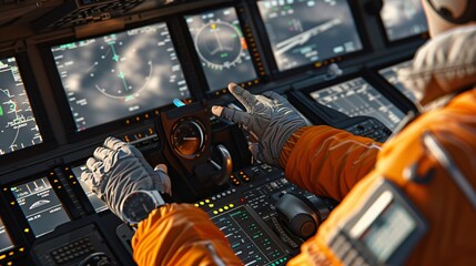 3D clipart of a pilot in a cockpit with aviation controls, ultra-sharp and clear