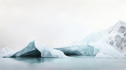 Collapsed glacier, rapid ice melt, climate emergency, Watercolor style