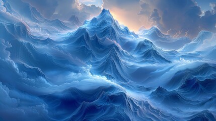 Obraz premium Rugged High-Altitude Mountain Range Surrounded by Swirling Clouds.