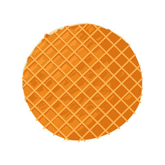 Whole round waffle. Stroopwafel. Dutch bakery and pastry dessert with caramel topping. Vector isolated hand drawn illustration of traditional holland waffle for menu designs, prints, stickers