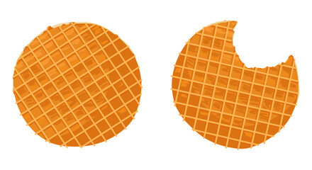 Stroopwafels cookies. Sweet dutch bakery and pastry dessert with caramel topping. Vector isolated hand drawn illustration of traditional holland waffles for menu designs, prints, stickers