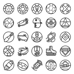 Set of 45 outline icons related to football, soccer. Linear icon collection. Editable stroke. Vector illustration