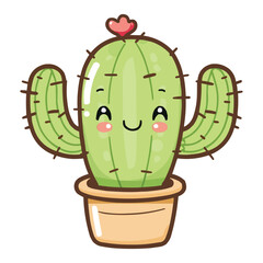 Naklejka premium cute happy kawaii style cactus plant vector