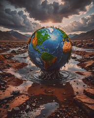 Earth planet in the desert, 3d rendering, render 3d, nature art 