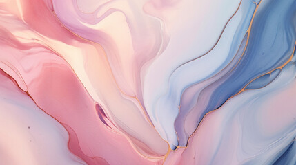 Fototapeta premium A soft, pastel pink, blue, and gold marble pattern with fluid lines of color flowing into each other, creating an ethereal mood.seamless wallpaper, patterns, background, backdrop, wallpaper