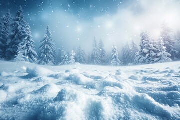 Fototapeta premium Snow-Covered Landscape in Blizzard With Harsh Winter Beauty.