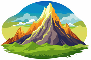 Majestic Mountain Peak with Green Grass and Blue Sky