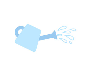 Watering can pours water from shower, garden irrigation. Tool for agriculture, growing plants. Pouring, spraying drops, gardening sprinkler. Flat vector illustration © Iuliia