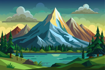 Mountainous Landscape with a Lake and Forest