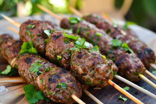 Middle Eastern-style beef kofta skewers with herbs