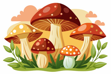 Colorful Mushrooms Growing in a Grassy Forest Clearing