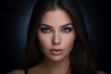Fototapeta premium A woman with long dark hair and blue eyes