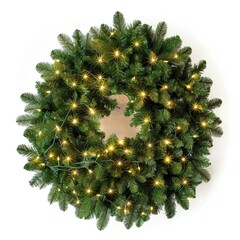 Festive Christmas wreath with twinkling lights, perfect for holiday decorations and adding a warm, seasonal touch to your home.