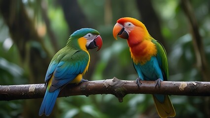 "Illustration of a Tropical Rainforest with Parrots 0"







