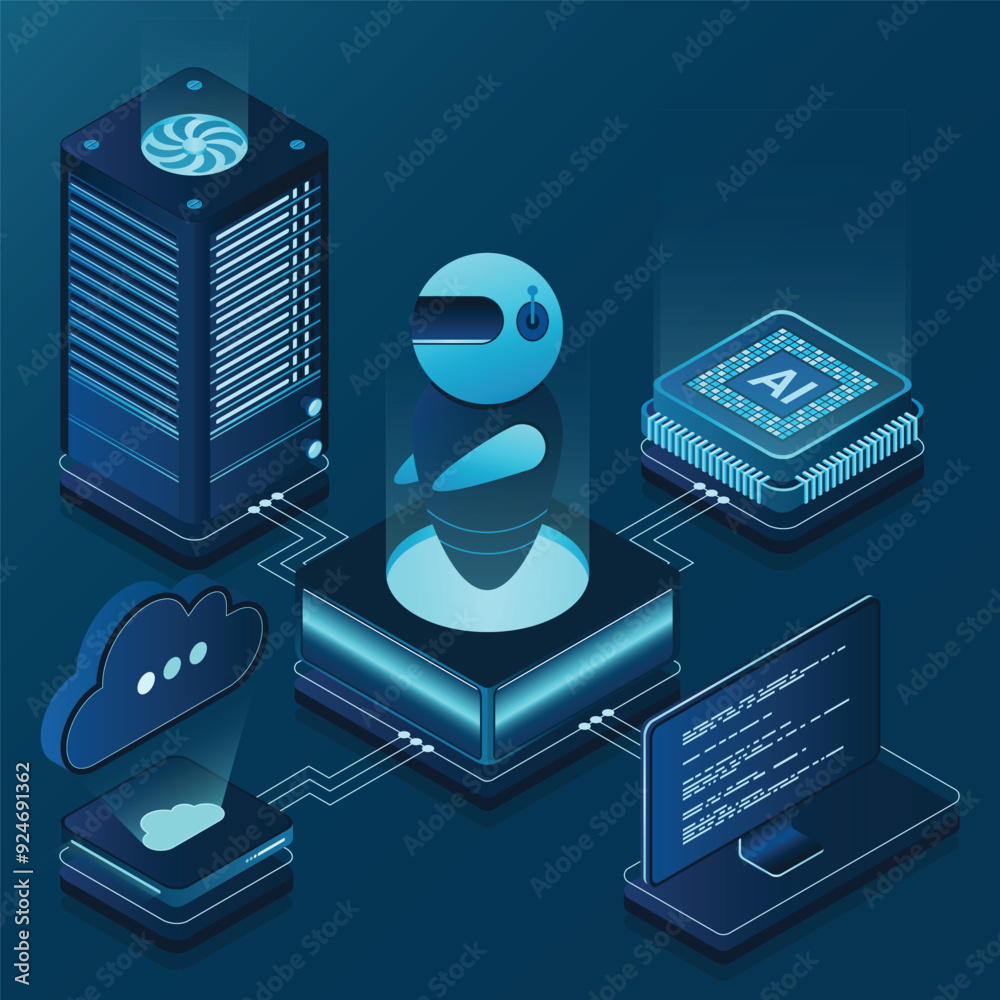 Poster artificial intelligence robot. system analysis. big data processing. machine learning technology. ve